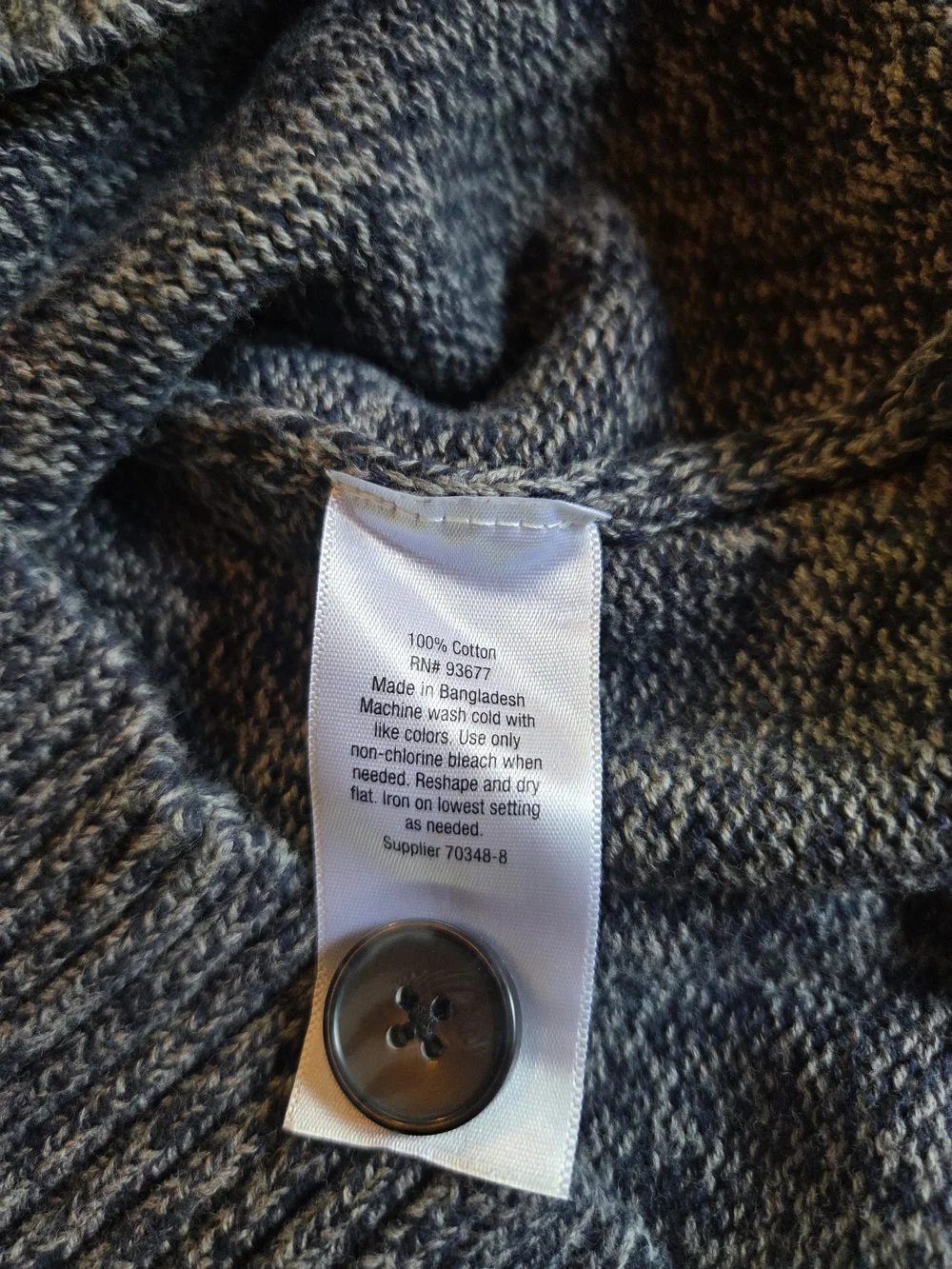 Men's Marled Blue Button Neck Sweater